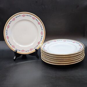 L. Bernardaud Limoges Lunch Dessert Plates Pink Roses Forget-Me-Nots Set of 7